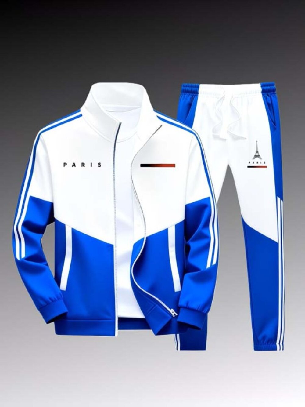 SPECIAL PRICE Mens 2Pc Tracksuit Set High Collar Jacket XL Blue and White